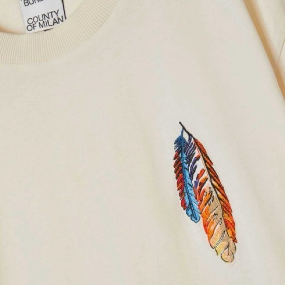 Marcelo Burlon Ecru with Embroidered Feather Design T-Shirt - Picture 3 of 4